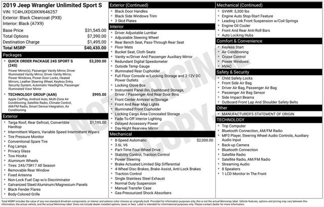Used 2019 Jeep Wrangler Unlimited Sport S 4x4 For Sale in Muscle Shoals, AL
