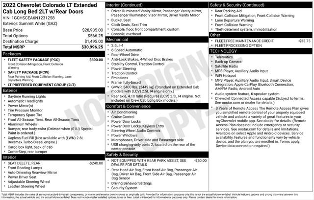 Used 2022 Chevrolet Colorado 2WD Extended Cab Long Box LT For Sale in Muscle Shoals, AL