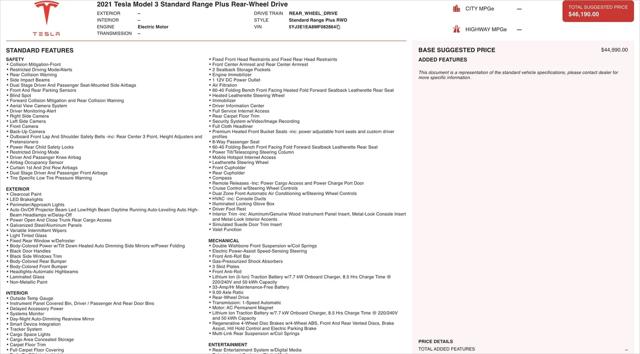 2021 Tesla Model 3 Standard Range Plus Rear-Wheel Drive