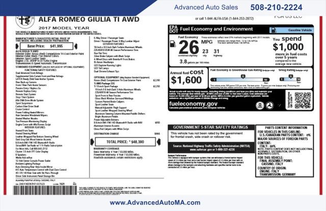 2017 Alfa Romeo Giulia Ti AWD for sale in North Attleboro, MA
