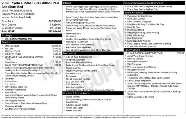 2026 Toyota Tundra 1794 Edition CrewMax 5.5 Bed