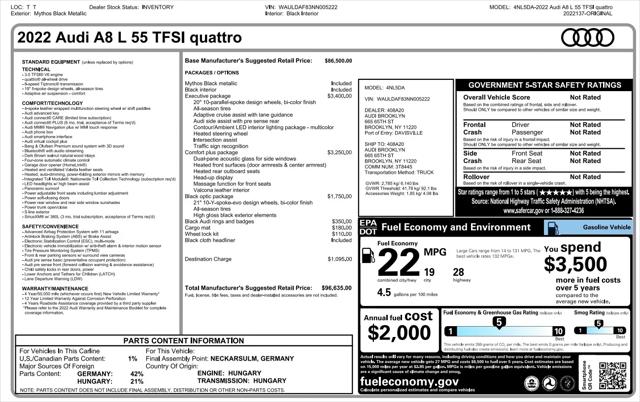 2022 Audi A8 L 55 TFSI quattro Tiptronic for sale in Alexandria, VA