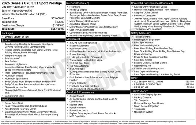 2026 Genesis G70 3.3T RWD Sport Prestige