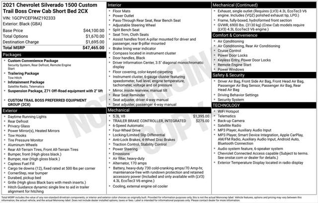 2021 Chevrolet Silverado 1500 4WD Crew Cab Short Bed Custom Trail Boss