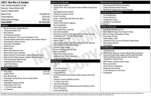 2021 Kia Rio LX 2021 Kia Rio LX