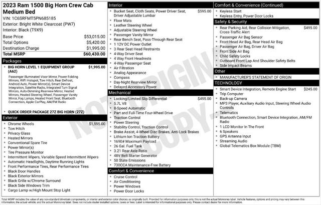 2023 Ram 1500 Big Horn Crew Cab 4x4 64 Box