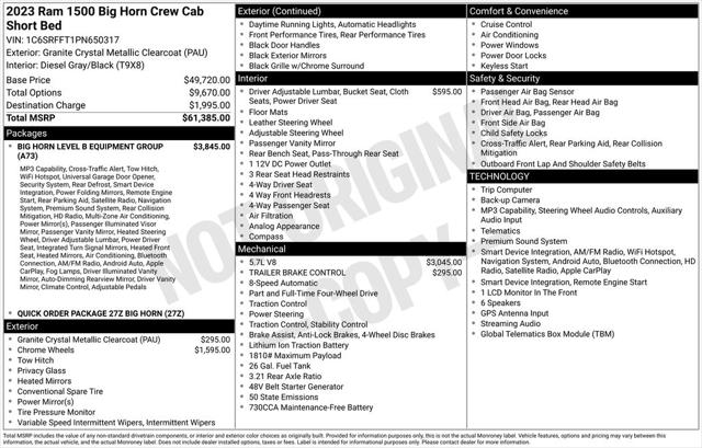 2023 RAM 1500 Big Horn Crew Cab 4x4 57 Box 2023 RAM 1500 Big Horn Crew Cab 4x4 57 Box