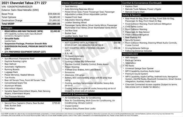 Used 2021 Chevrolet Tahoe 4WD Z71 For Sale in Muscle Shoals, AL