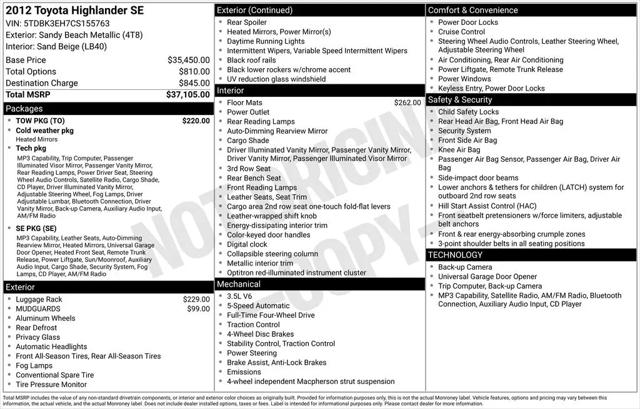 2012 Toyota Highlander SE V6