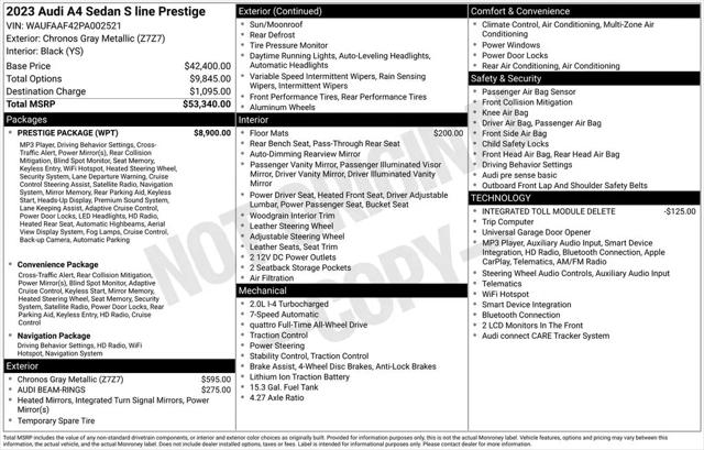 2023 Audi A4 Prestige 45 TFSI S line quattro S tronic