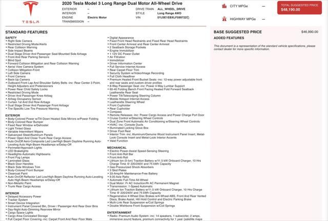 2020 Tesla Model 3 Long Range Dual Motor All-Wheel Drive
