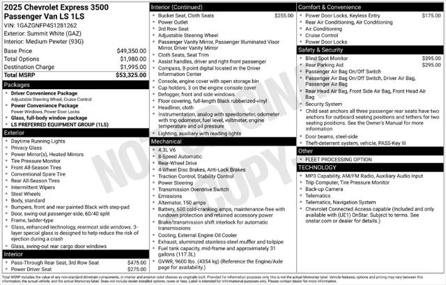 2025 Chevrolet Express Passenger RWD 3500 Extended Wheelbase LS for sale in Provo, UT