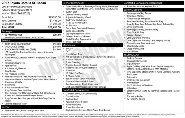 2027 Toyota Corolla SE for sale in Ottumwa, IA
