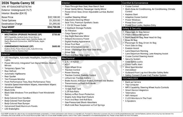 Used 2026 Toyota Camry SE For Sale in Muscle Shoals, AL