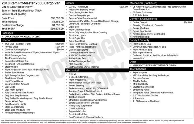 2018 Ram ProMaster 2500 Cargo Van High Roof 136 WB for sale in East Hartford, CT