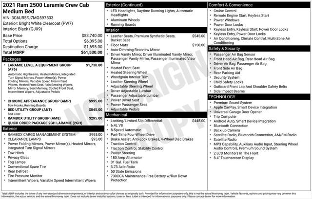 2021 Jeep Ram 2500 Laramie Crew Cab 4x4 64 Box