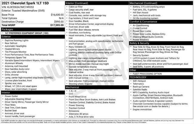 2021 Chevrolet Spark FWD 1LT Automatic