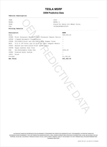 2024 Tesla Model S Plaid Tri Motor All-Wheel Drive