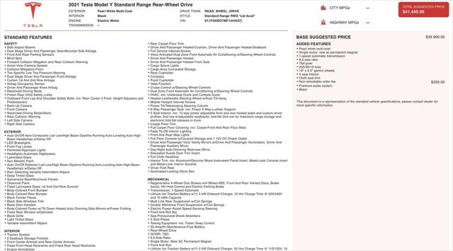 2021 Tesla Model Y Standard Range Rear-Wheel Drive