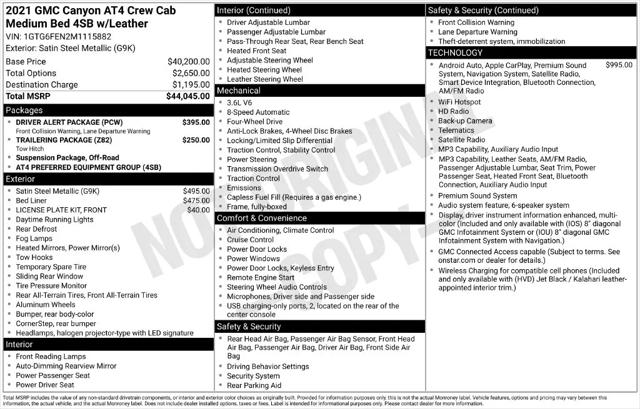 2021 GMC Canyon 4WD Crew Cab Short Box AT4 - Leather