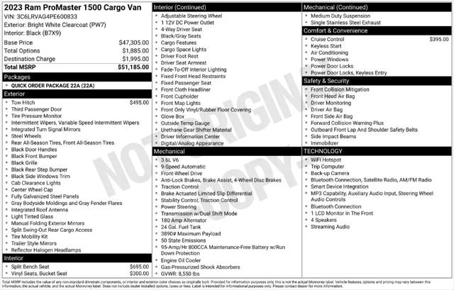 2023 Ram ProMaster Cargo Van Low Roof 136 WB
