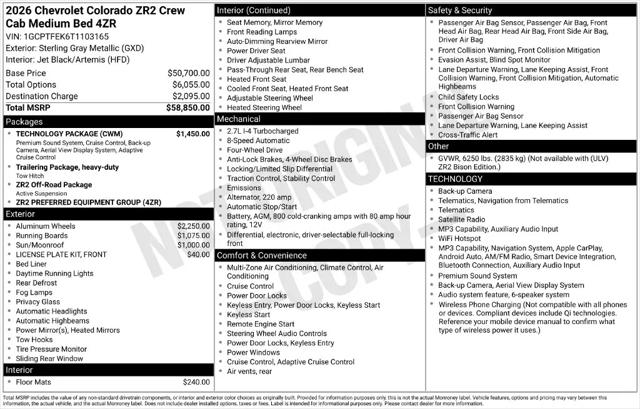 2026 Chevrolet Colorado ZR2, 4WD for sale in White Plains, NY