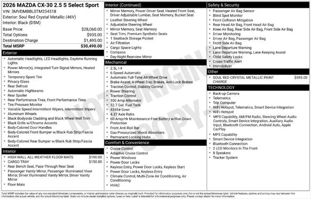 2026 Mazda CX-30 2.5 S Select Sport
