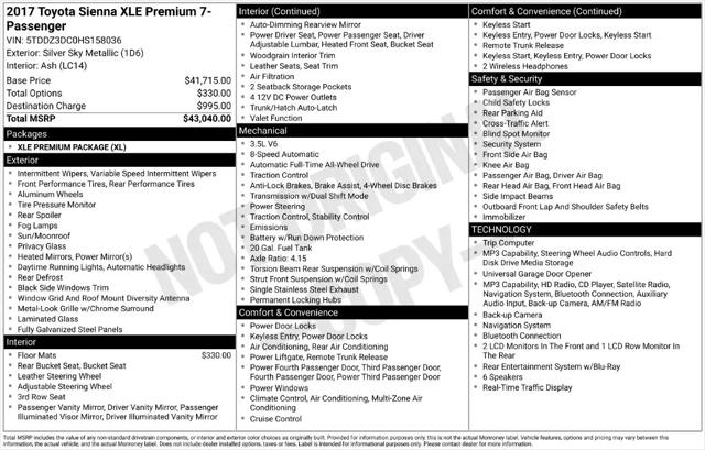 2017 Toyota Sienna XLE 7 Passenger for sale in Berlin, NJ