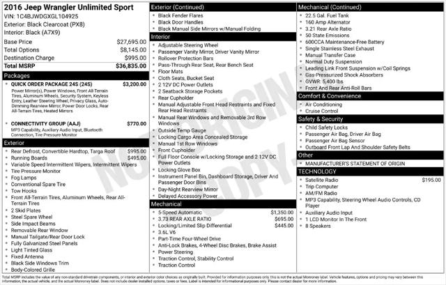 2016 Jeep Wrangler Unlimited Sport for sale in Berlin, NJ