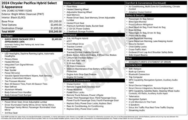 2024 Chrysler Pacifica Hybrid S Appearance Pkg 2024 Chrysler Pacifica Hybrid S Appearance Pkg