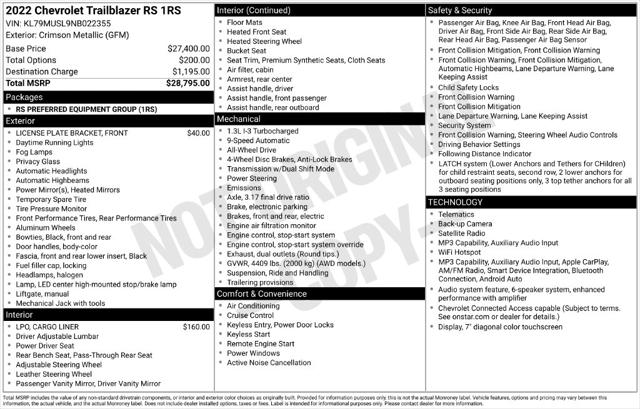 2022 Chevrolet TrailBlazer AWD RS for sale in Cincinnati, OH