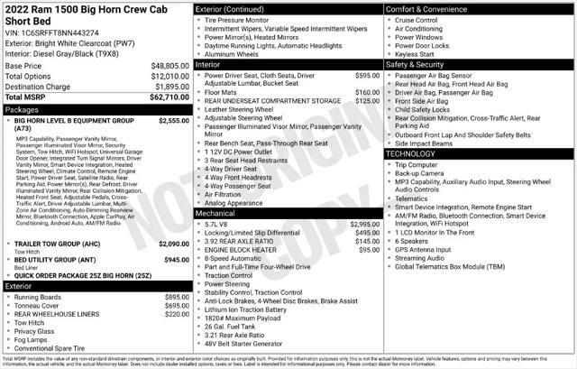2022 Ram 1500 Big Horn Crew Cab 4x4 57 Box
