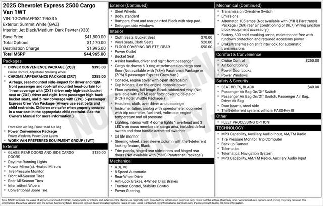 2025 Chevrolet Express Cargo RWD 2500 Regular Wheelbase WT