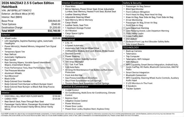 2026 Mazda Mazda3 2.5 S Carbon Edition