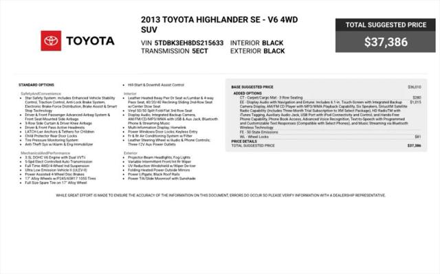 2013 Toyota Highlander SE V6 for sale in Stafford, VA