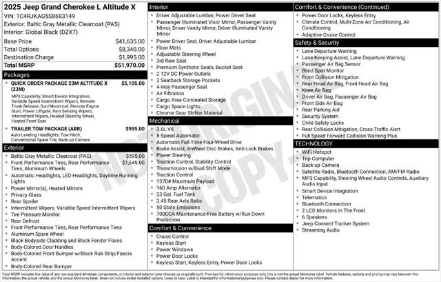 2025 Jeep Grand Cherokee L Altitude X 4x4 2025 Jeep Grand Cherokee L Altitude X 4x4