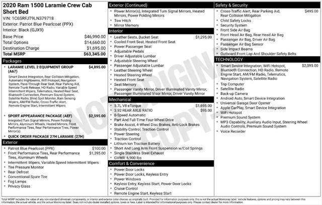 2020 Ram 1500 Laramie Crew Cab 4x4 57 Box for sale in Titusville, FL