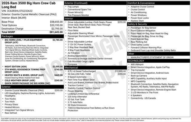 2026 Ram 3500 Big Horn Crew Cab 4x4 8 Box