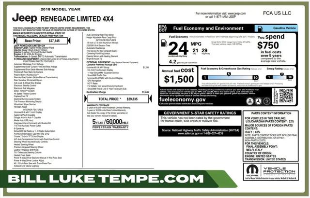 2018 Jeep Renegade Limited 4x4 for sale in Tempe, AZ