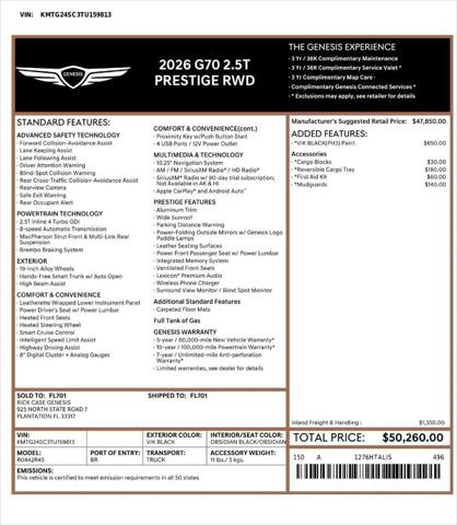 2026 Genesis G70 2.5T RWD Prestige