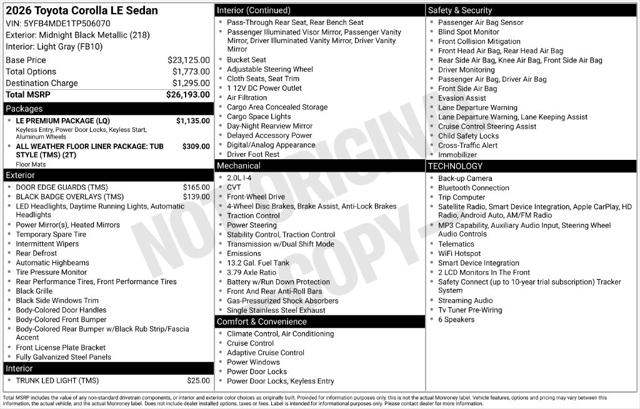 2026 Toyota Corolla LE for sale in Ottumwa, IA