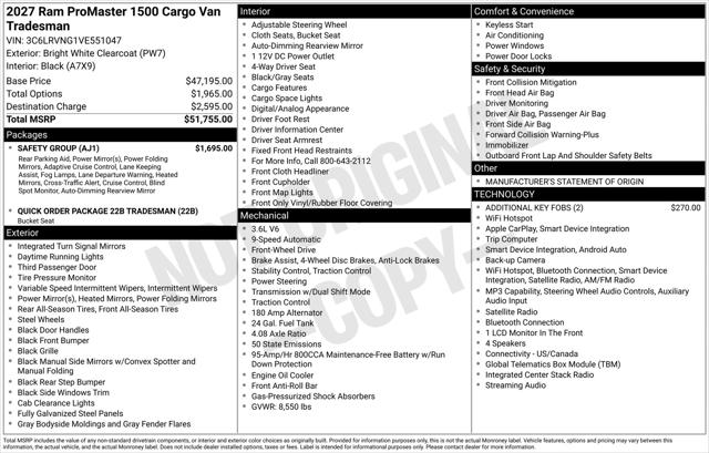 2027 Ram ProMaster Cargo Van Tradesman
