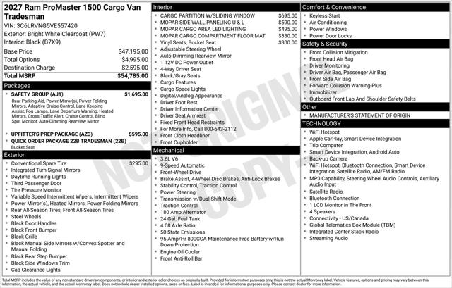 2027 Ram ProMaster Cargo Van Tradesman