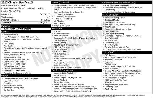 2027 Chrysler Pacifica LX for sale in Freemont, OH
