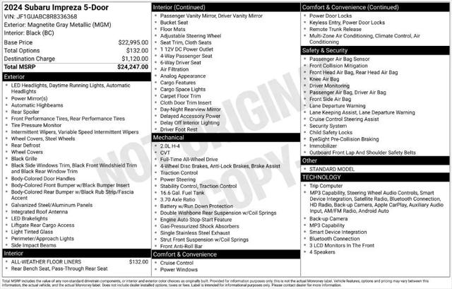 2024 Subaru Impreza Base 5-Door for sale in Bedford, OH