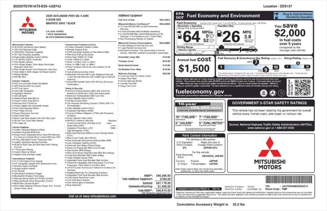 2025 Mitsubishi Outlander PHEV SEL S-AWC for sale in Daly City, CA