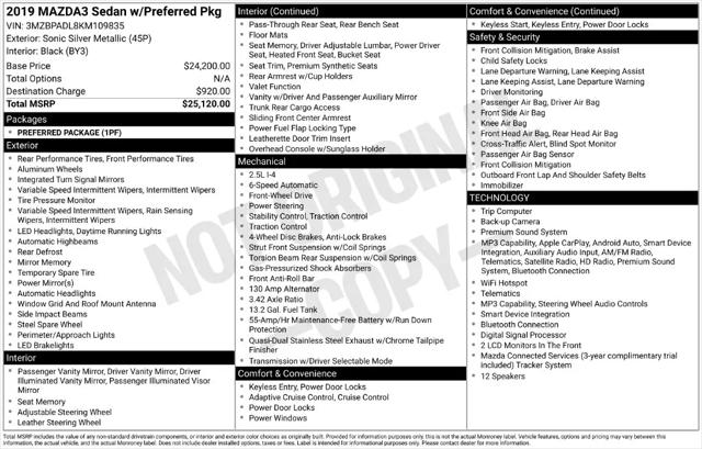 2019 Mazda Mazda3 Preferred Package