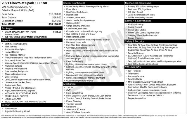 2021 Chevrolet Spark FWD 1LT Automatic