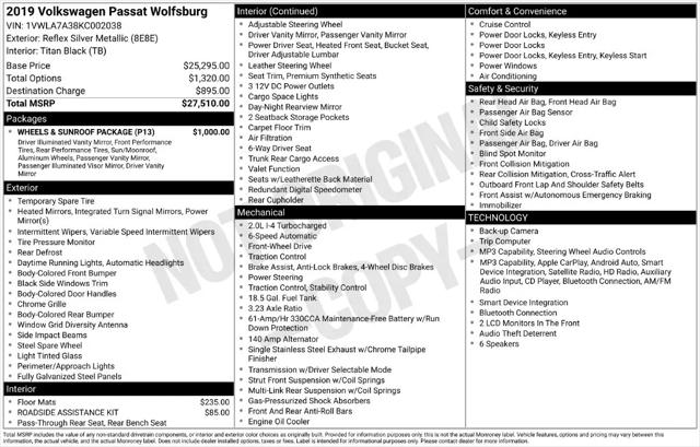 2019 Volkswagen Passat 2.0T Wolfsburg Edition for sale in Clinton Township, MI