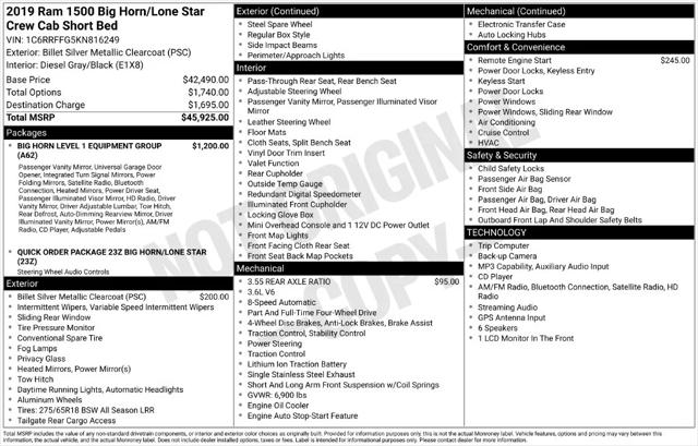 2019 RAM 1500 Big Horn/Lone Star Crew Cab 4x4 57 Box 2019 RAM 1500 Big Horn/Lone Star Crew Cab 4x4 57 Box